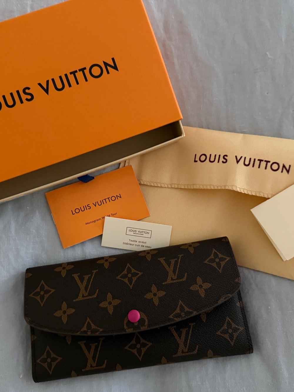 Louis Vuitton Monogram Canvas Wallet with Pink Snap Button